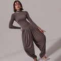 Sexy Hot Girl Solid Color Jumpsuits for Women Round Neck Long Sleeve Backless Side Split Streetwear Jumpsuit Female