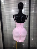 Pink Orange Women Sexy Strap O-Neck Bodycon Mini Bandage Dress Birthday Party Girls'Vacation Cocktail Outfit Wholesale