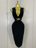 High Quality Luxury Birthday Dresses Elegance Sexy V-Neck Sleeveless Bodycon Bandage Dress Nightclub Party Women Evening Dress