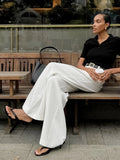 Solid Minimalist Spliced Pockets Pant for Women High Waist Loose Casual Pant Female Fashion Style