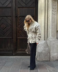 Women Oatmeal Soft Suede Stand Collar Snap Button Pocket Jackets Long Sleeve Coats Autumn Daily Office Party Chic Outerwear 2026