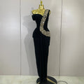 Women Elegant Shiny Diamond Sexy One Shoulder Long Bodycon Bandage Dresses Celebrity Evening Party Nightclub Wedding Guest Dress