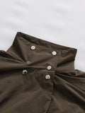 Casual Daily Wear Coffee Trench Coat for Women Stand Collar Buttons Design Belt Accent Oversized for Street Style