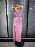 3 Colors Women Sexy Strapless Shining Crystal Bodycon Long Bandage Dress Evening Party Celebrate Elegant Cocktail Outfit