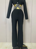 Women Celebrity Designer Fashion Women Luxury Birthday Set Sexy Cut Out Long Sleeve Beading Bodycon Two Pieces Pants Bandage Set