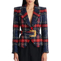 Femininos Elegantes Lapel Plaid Printed Autumn Winter Belt Slim Suit Jackets Female Office Blazer Coats Girls Chic Outfit