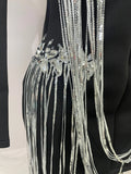Sexy Sparkly Tassels Chains Black Suit Mini Dress Women Eveing Party Birthday Prom Nightclub Singer Performance Stage Costume