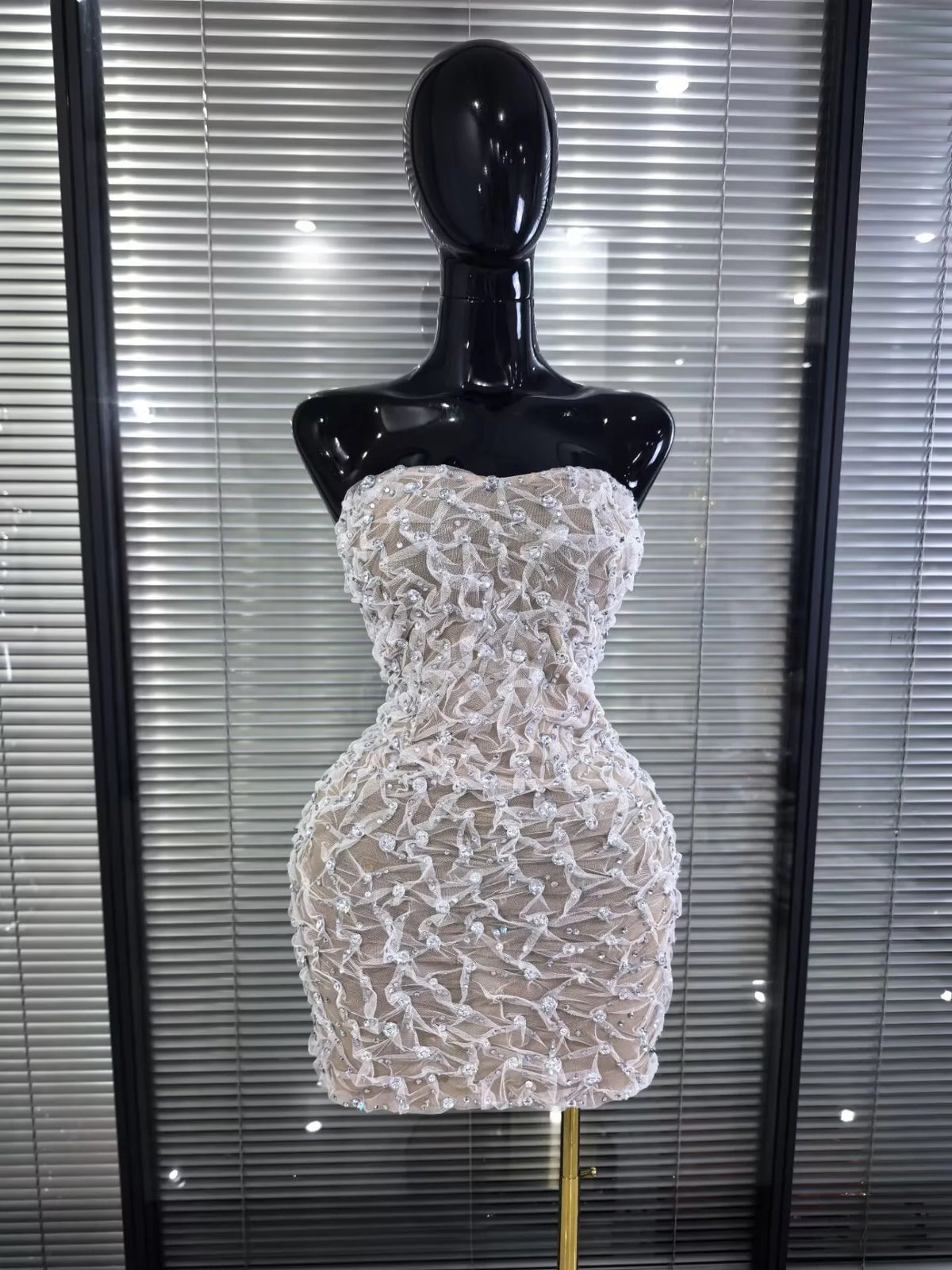 White Black Color Women Sexy Strapless Shining Crystal Bodycon Mini Dress Celebrate Evening Party Birthday Outfit Wholesale