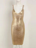Women's Gold Bandage Dress Bodycon Spaghetti Celebrity Runway Sexy Club Costume Party Summer 2026 New