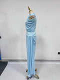Patchwork Shawl Bodycon Party Maxi Dresses for Women O Neck Short Sleeve High Waist Evening Temperament Folds Dress Female