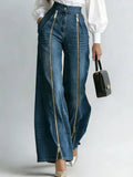 Women Denim Jeans High Waist Wide Leg Double Zipper Spliced Split Hem Vintage Streetwear Chic Autumn 2026 New