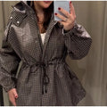 Women Leopard Print 2‑Piece Puffer Outfit Hooded Zip‑Up Padded Jacket + Wide Leg Pants Set Khaki Warm Winter Matching Tracksuit