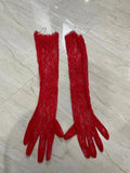 Women Sexy Strapless Backless Red Lace Split Mni Bodycon Dress With Gloves Celebrity Elegant Evening Club Birthday Party Outfit