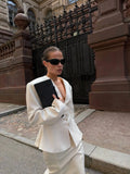Women 2026 Spring Summer Blazer Two Piece Deep V Neck Peplum Waist Button Top Mermaid Long Skirt Commute Matching Set