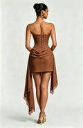 Women Sweetheart Strapless Corset Mini Gown Ruched Lace Sash Slim Fit Wedding Guest Summer 2026 Hot Luxe Party Evening Dresses