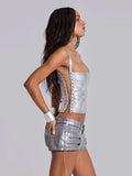 Sexy Solid Bandage Women Top Stripe Sleeveless Slash Neck Female Crop Tops Side Lace-Up Top 2026 Summer All-Match Lady