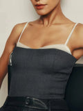 Hit Color Slimming Tube Top for Women Square Collar Sleeveless Spliced Lace Edge Backless Temperament Vests Female