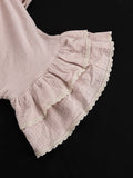 Casual Ruffle Women Two Piece Set V Neck Flare Sleeve Lace Top Short Skirt for Vacation Daily Wear Fashion Summer