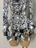 Flashing Rhinestones Mirrors Long Sleeve Dress Performance Singer Dancer Costume Bar Nightclub Party Stage Wear Birthday Vestido
