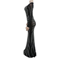 Dress Shiny Diamond O-neck Long Sleeve Elegant Maxi Dress Sexy Sheer Party Dress Vestidos