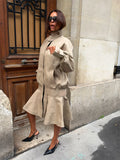 Women Khaki Windbreaker Jacket High Neck Zip Up Flared Hem Loose Fit Coat Autumn Commute Street New Lady Chic Hot Outerwear 2026