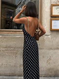 Sexy Polka Dots Backless Women's Long Dress Beads Square Collar Sleeveless Beach Dresses 2026 Summer Lady Holiday Robes New
