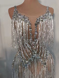 High-end Fashion, Glam Sticky Diamond Tube Top, Rhinestone Chain, Waist Skirt Set, Bar Nightclub Dress Body Transparente Flecos