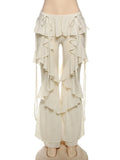 Street Hot Girl Style Pants for Women Low Waist Spliced ruffled Fashion Sheer Mesh Flared Trousers Female Autumn