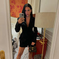 Lady Solid Waist Cinching Blazer Dress Fashion Full Sleeve Lapel V-neck Double Breasted Slim Vestidos 2026 Office Street Gown