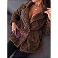 Solid Faux Shearling Coat Women Stand Collar Asymmetric Button Faux Leather Patchwork Winter Streetwear Thick Plush Outerwear