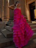Solid Color Tierred Long Dresses For Women Strapless Sleeveless High Waist Patchwork Long Casual Dress Female Fashion