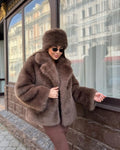 Fluffy Faux Fur Short Coat Women Lapel Long Sleeve Soft Plush Warm Cropped Jacket Lady Winter Outerwear Casual Streetwear