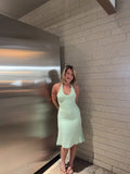 Women Mint Green Halter Bodycon Mini Dress Chic Sleeveless V Neck Backless Party Summer Beach Vacation Cocktail Evening Outfit
