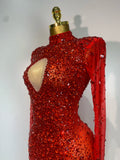 Women Sparkly Diamonds Mesh See Through Bodycon Dress Evening Birthday Party Sexy Nightclub Bar Stage Costume