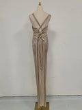 Gold Pleated Tunic Fish Bone Dresses for Women Square Collar Sleeveless Casual Party Split Evening Dress Female New