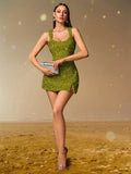Sexy Summer Velvet Sequin Nightclub Dress Women Backless Slit Party Club Mini Dresses for Lady Birthday Evening Short Dress