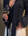 Stripe Tailored Coat For Women Lace Up V Neck Long Sleeves Coat Female Fashion Elegant High-End Formal Tailored Coat