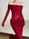 Patchwork Dress Women Mesh Elegant Sexy 2025 Spring Slash Neck Ruched Chic Birthday Party Festival Vacation Vestidos