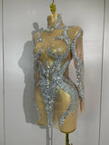 Sparkly Rhinestones Sexy Mesh Transparent Mini Dress Eveing Birthday Party Dance Nightclub Fashion Show Stage Costumes