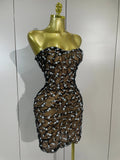 Women Sparkly Rhinestones Sexy Strapless Mesh See Through Mini Dress Birthday Party Evening Cocktail Dress Nightclub Stage Wear