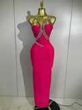 Elegant Sprkly Diamonds Sexy Halter  Sleeveless Maxi Long Bodycon Bandage Dress Women Luxury Birthday Eveing Party Club Dress