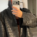 Casual Solid Pu Crocodile Grain Jacket Women Fashion Full Sleeve Stand Collar Loose Female Outwear 2026 Autumn Lady Coats Chic