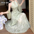 Olive Girl Flowing Sleeve Qipao for Garden Wedding 2026 Fairycore Photoshoot Everyday Wear S-XXL XS-3XL Plus Size Flowing Sleeve Romantic Garden Party Editorial Not Costume Qipao Cheongsam Chinese Dress Chinese Heritage Fashion Women