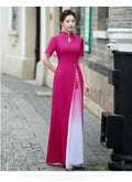 Autmn Winter New Vietnam Aodai Traditional Chinese Improved Qipao Women Embroidery Cheongsam Dress Banquet Evening Dress