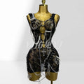 Stylish Dark Metal Chain Glam Perspective Mesh Dress Party Stage Performance Costume Fairy Ball Gown Woman Dresses Elegant Party