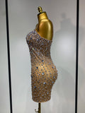 Women Sexy Sleeveless Rhinestone Sheer Mini Bodycon Dress Evening Party Luxury Birthday Bar Nightclub Stage Performance Clothing