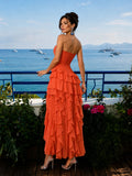 Solid Spliced Ruffles Elegant Dresses For Women Strapless High Wasit Backless Loose Dress Female Fashion