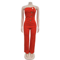Women's Elegant Button Strapless Sleeveless Irregular Jumpsuits One Piece Metal Button Decor Overalls Outfit Night Clubwear
