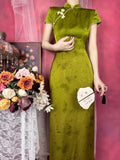 Olive Girl Green Flowing Sleeve Qipao for Ren Faire 2026 Garden Wedding Fairycore Photoshoot Everyday Wear S-XXL XS-3XL Plus Size Flowing Sleeve Romantic Garden Party Editorial Not Costume Qipao Cheongsam Chinese Dress Chinese Heritage Fashion Women