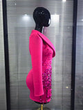 Women Long Sleeve Shining Beading Sequins Sexy V-Neck Bodycon Slim Mini Dress Bar Singer Celebrate Nightclub Party Outfit